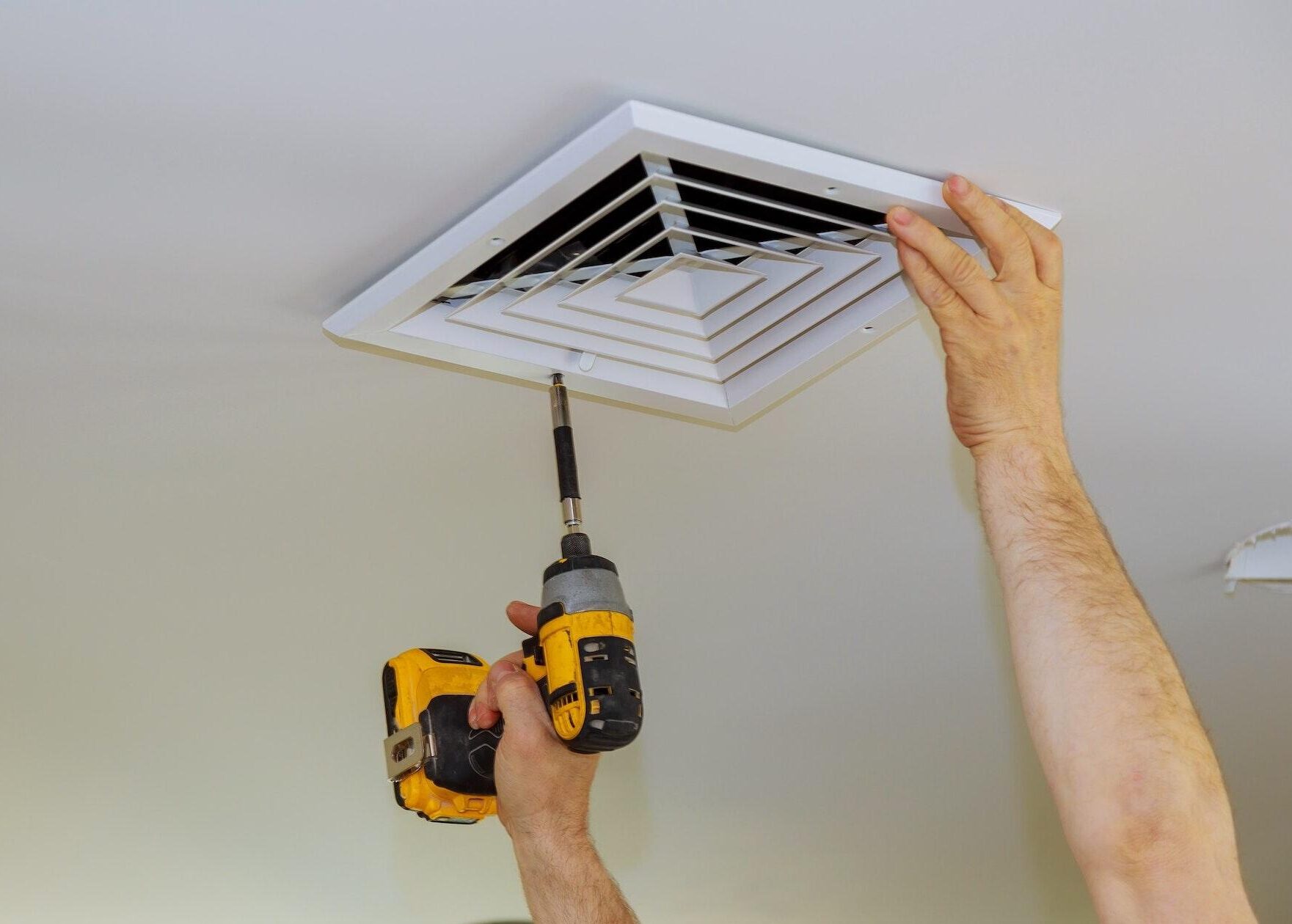 The process of installing mounting skin ceiling covered by plastic ventilation cover in